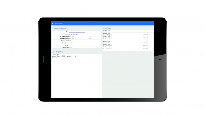Automatische Datenerfassung: Die Anzeigedauer einzelner Praesentationsfolien und weitere Daten werden automatisch dem jeweiligen CRM-Kontakt zugeordnet.