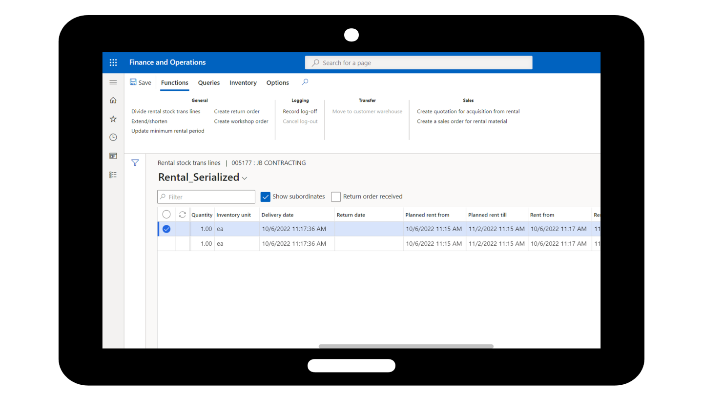 Rental software based on Microsoft Dynamics 365