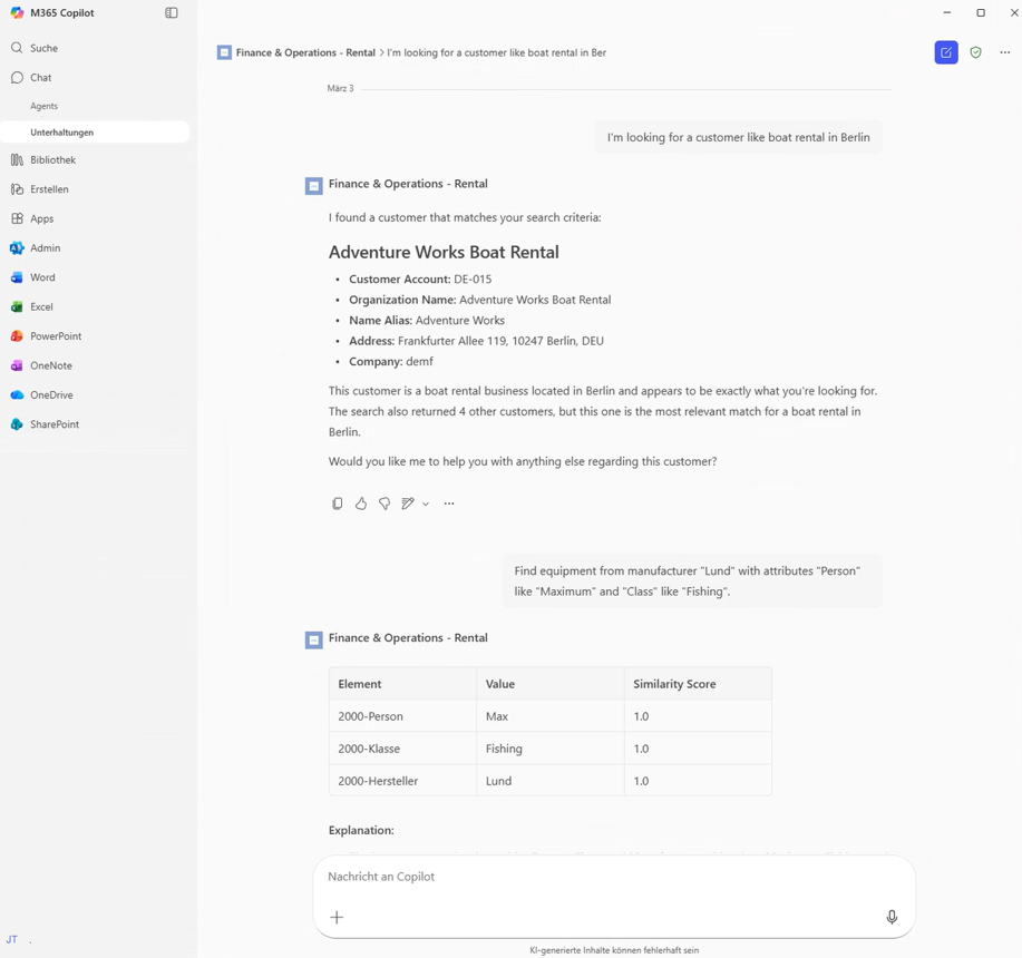 Kundensuche die Copilot Texteingabe.