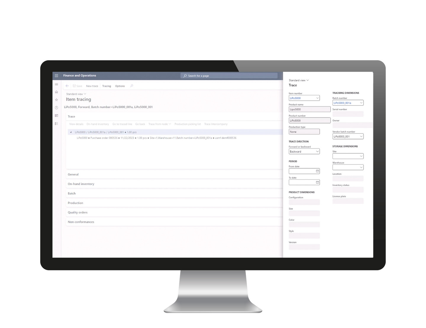 Extended batch traceability in Dynamics 365