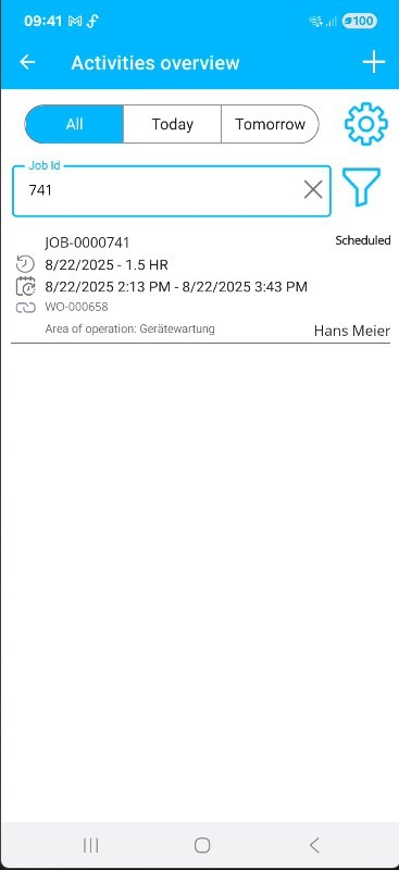 Mobile view of workshop orders filtered by activities