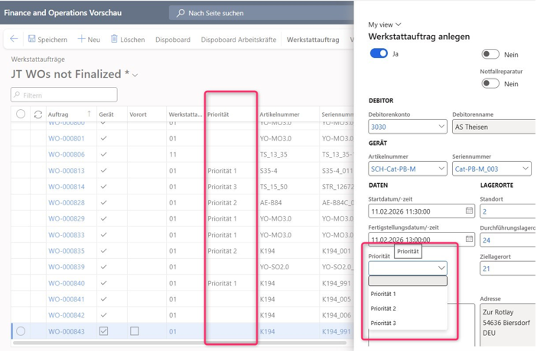 Abbildung 6: Prioritäten an Werkstattaufträgen können bei Auftragsanlage festgelegt werden