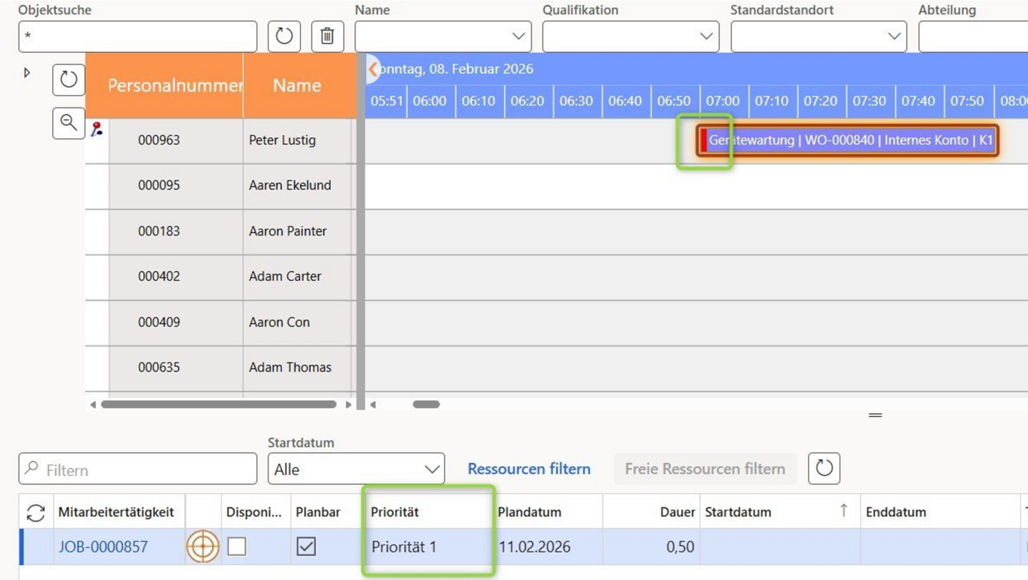 Abbildung 7: Die Prioritäten der Mitarbeitertätigkeiten sind auch im Dispoboard farblich darstellbar